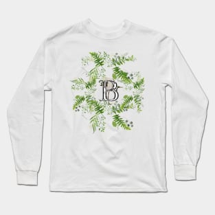 Botanical Monogram B letter with Heron bird detail. Long Sleeve T-Shirt